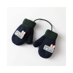 0-3Years Boy Girl Baby Hand Gloves Thicken Mittens for Kids Cute Cartoon - Navy