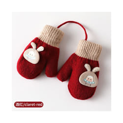 0-3Years Boy Girl Baby Hand Gloves Thicken Mittens for Kids Cute Cartoon - Burgundy