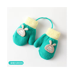 0-3Years Boy Girl Baby Hand Gloves Thicken Mittens for Kids Cute Cartoon - Dark green