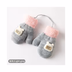 0-3Years Boy Girl Baby Hand Gloves Thicken Mittens for Kids Cute Cartoon - light gray