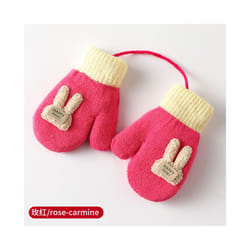 0-3Years Boy Girl Baby Hand Gloves Thicken Mittens for Kids Cute Cartoon - Rose red