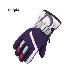 Winter Waterproof Warm Kids Boys Girls Gloves Ski Children Mittens Snow - purple