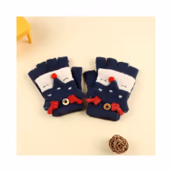 ) Winter Coral Fleece Kids Short Gloves Thicken Children Baby Love Plush - Navy Elk Flip(3-8Y