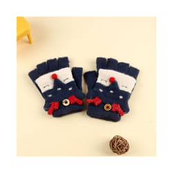 ) Winter Coral Fleece Kids Short Gloves Thicken Children Baby Love Plush - Navy Elk Flip(3-8Y