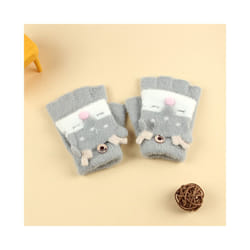 ) Winter Coral Fleece Kids Short Gloves Thicken Children Baby Love Plush - Gray Elk Flip(3-8Y