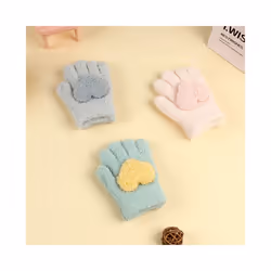 ) Winter Coral Fleece Kids Short Gloves Thicken Children Baby Love Plush - Navy W Flip(3-8Y