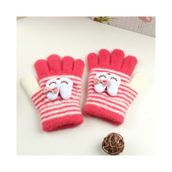 ) Winter Coral Fleece Kids Short Gloves Thicken Children Baby Love Plush - Red Stripe(3-8Y