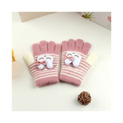 ) Winter Coral Fleece Kids Short Gloves Thicken Children Baby Love Plush - Pink Stripe(3-8Y