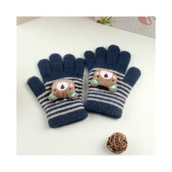 ) Winter Coral Fleece Kids Short Gloves Thicken Children Baby Love Plush - Navy Stripe(3-8Y