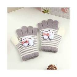 ) Winter Coral Fleece Kids Short Gloves Thicken Children Baby Love Plush - Gray Stripe(3-8Y