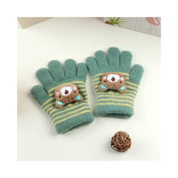 ) Winter Coral Fleece Kids Short Gloves Thicken Children Baby Love Plush - Green Stripe(3-8Y