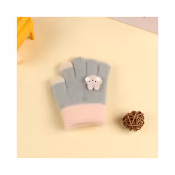 ) Winter Coral Fleece Kids Short Gloves Thicken Children Baby Love Plush - Gray Rabbit(1-5Y