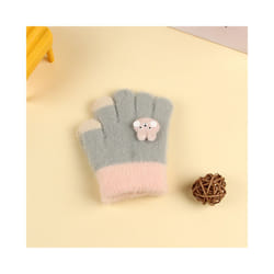 ) Winter Coral Fleece Kids Short Gloves Thicken Children Baby Love Plush - Gray Rabbit(1-5Y