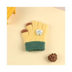 ) Winter Coral Fleece Kids Short Gloves Thicken Children Baby Love Plush - Yellow Rabbit(1-5Y