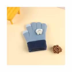 ) Winter Coral Fleece Kids Short Gloves Thicken Children Baby Love Plush - Blue Rabbit(1-5Y