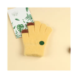 ) Winter Coral Fleece Kids Short Gloves Thicken Children Baby Love Plush - Yellow Smile(3-8Y