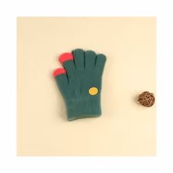 ) Winter Coral Fleece Kids Short Gloves Thicken Children Baby Love Plush - Green Smile(3-8Y