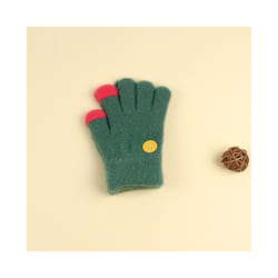 ) Winter Coral Fleece Kids Short Gloves Thicken Children Baby Love Plush - Green Smile(3-8Y