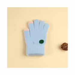 ) Winter Coral Fleece Kids Short Gloves Thicken Children Baby Love Plush - Blue2 Smile(3-8Y