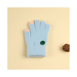 ) Winter Coral Fleece Kids Short Gloves Thicken Children Baby Love Plush - Blue2 Smile(3-8Y