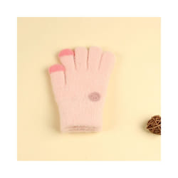 ) Winter Coral Fleece Kids Short Gloves Thicken Children Baby Love Plush - Pink Smile(3-8Y