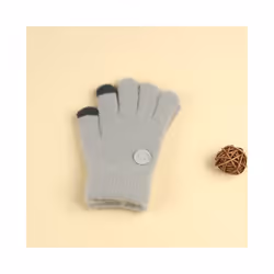 ) Winter Coral Fleece Kids Short Gloves Thicken Children Baby Love Plush - Gray Smile(3-8Y