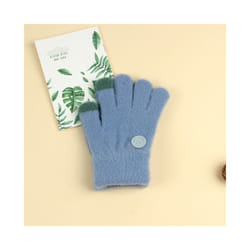 ) Winter Coral Fleece Kids Short Gloves Thicken Children Baby Love Plush - Blue Smile(3-8Y