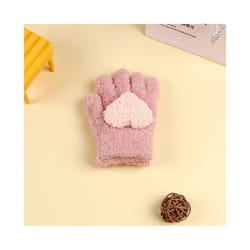 ) Winter Coral Fleece Kids Short Gloves Thicken Children Baby Love Plush - Deep pink Love(1-5Y