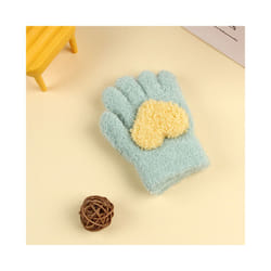 ) Winter Coral Fleece Kids Short Gloves Thicken Children Baby Love Plush - Green Love(1-5Y