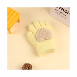 ) Winter Coral Fleece Kids Short Gloves Thicken Children Baby Love Plush - Yellow Love(1-5Y
