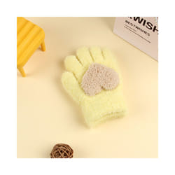 ) Winter Coral Fleece Kids Short Gloves Thicken Children Baby Love Plush - Yellow Love(1-5Y