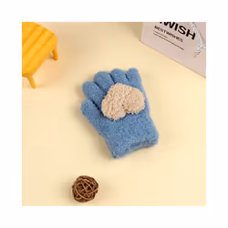 ) Winter Coral Fleece Kids Short Gloves Thicken Children Baby Love Plush - Blue Love(1-5Y