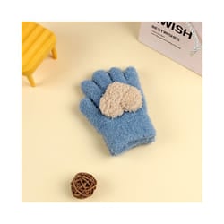 ) Winter Coral Fleece Kids Short Gloves Thicken Children Baby Love Plush - Blue Love(1-5Y