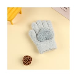 ) Winter Coral Fleece Kids Short Gloves Thicken Children Baby Love Plush - Gray Love(1-5Y