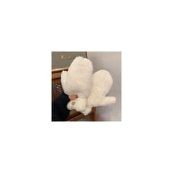 Soft Plush Winter Thick Warm Fingerless Gloves Girls Korean Japanese Solid - One Size, white