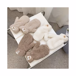 Soft Plush Winter Thick Warm Fingerless Gloves Girls Korean Japanese Solid - One Size, white