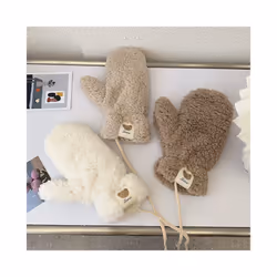 Soft Plush Winter Thick Warm Fingerless Gloves Girls Korean Japanese Solid - One Size, white