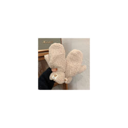 Soft Plush Winter Thick Warm Fingerless Gloves Girls Korean Japanese Solid - One Size, beige