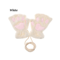 1Pair Winter Fluffy Cat Paw Children Gloves Cute Fingerless Warm Plush - white