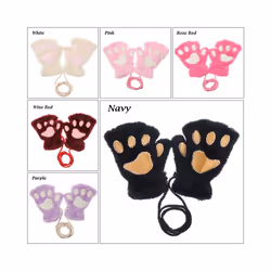 1Pair Winter Fluffy Cat Paw Children Gloves Cute Fingerless Warm Plush - white