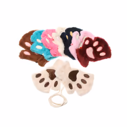 1Pair Winter Fluffy Cat Paw Children Gloves Cute Fingerless Warm Plush - black