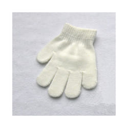 Children Knitted Gloves Winter Kids Pupil Student Solid Furry Full Finger - White