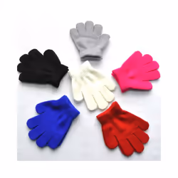 Children Knitted Gloves Winter Kids Pupil Student Solid Furry Full Finger - White