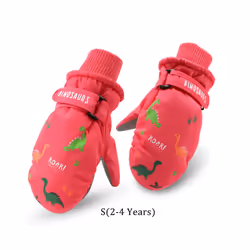 ) Kids Boys Dinosaur Mittens Cartoon Snow Gloves Winter Children Outdoor - WatermelonRed(2-4 Y