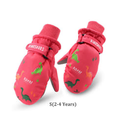 ) Kids Boys Dinosaur Mittens Cartoon Snow Gloves Winter Children Outdoor - WatermelonRed(2-4 Y