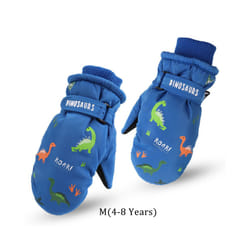 ) Kids Boys Dinosaur Mittens Cartoon Snow Gloves Winter Children Outdoor - Blue(4-8 Years