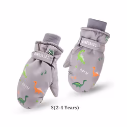 ) Kids Boys Dinosaur Mittens Cartoon Snow Gloves Winter Children Outdoor - Gray(2-4 Years