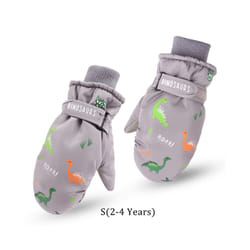 ) Kids Boys Dinosaur Mittens Cartoon Snow Gloves Winter Children Outdoor - Gray(2-4 Years