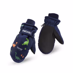 ) Kids Boys Dinosaur Mittens Cartoon Snow Gloves Winter Children Outdoor - Gray(2-4 Years