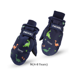 ) Kids Boys Dinosaur Mittens Cartoon Snow Gloves Winter Children Outdoor - Navy(4-8 Years